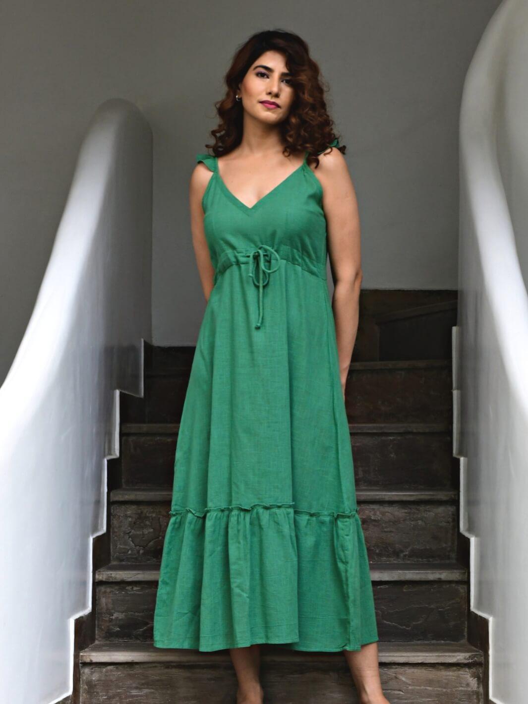 Green Cotton Maxi Slip Dress
