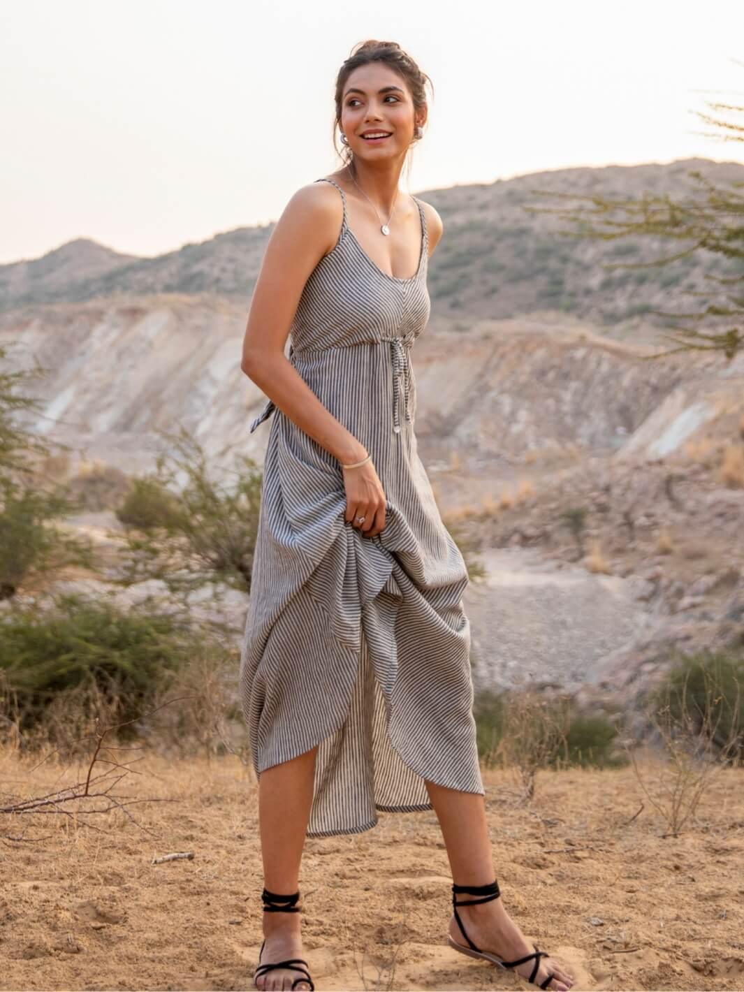 Grey Stripes Cotton Maxi Slip Dress Grey Stripes Cotton Maxi Slip Dress