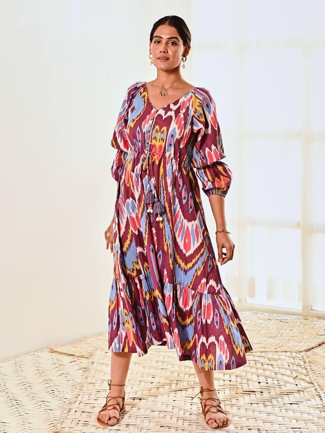 Ikat Midi Purple Dress