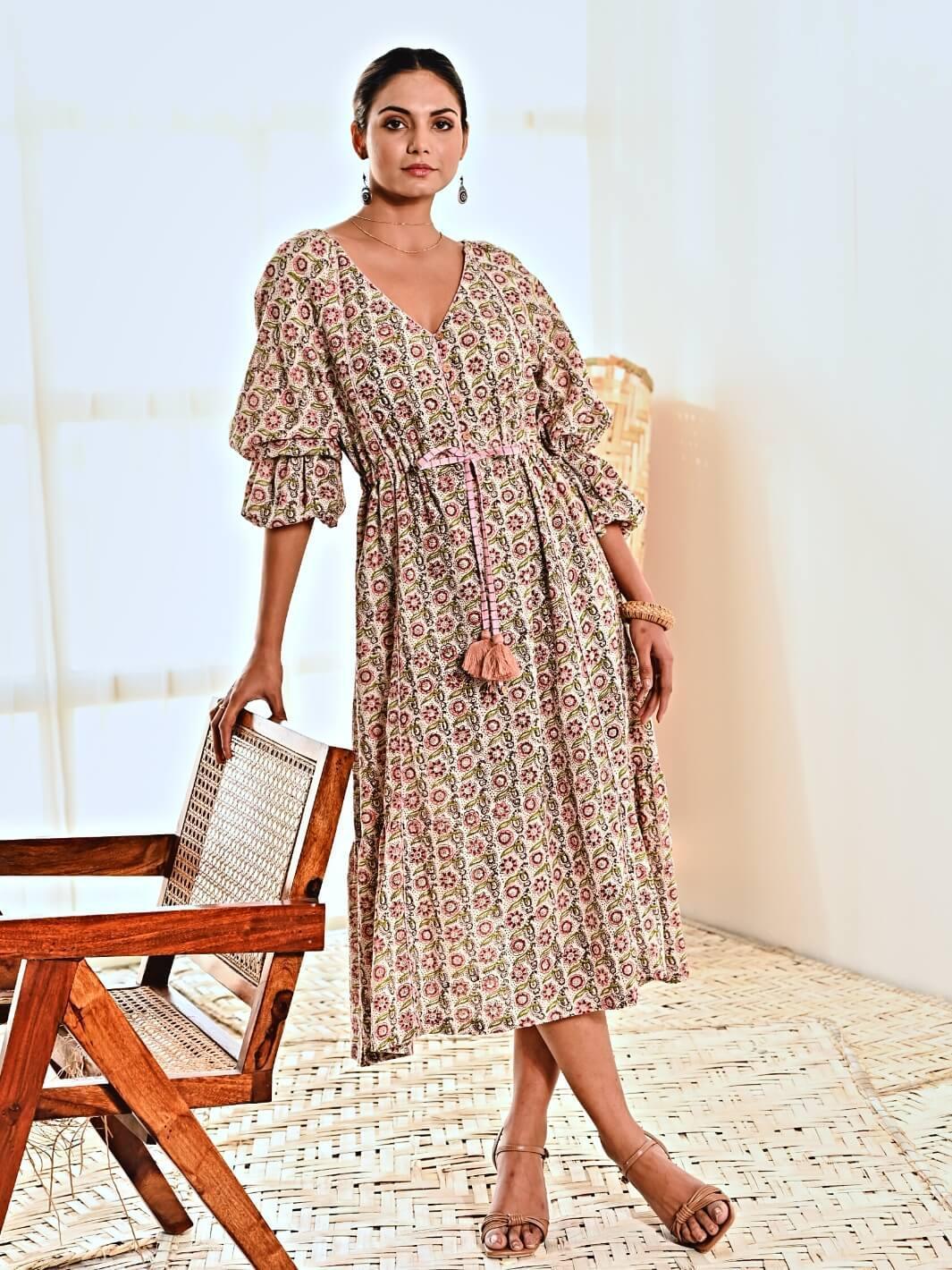 White Cotton Floral Print Maxi Long Dress – MoonTara