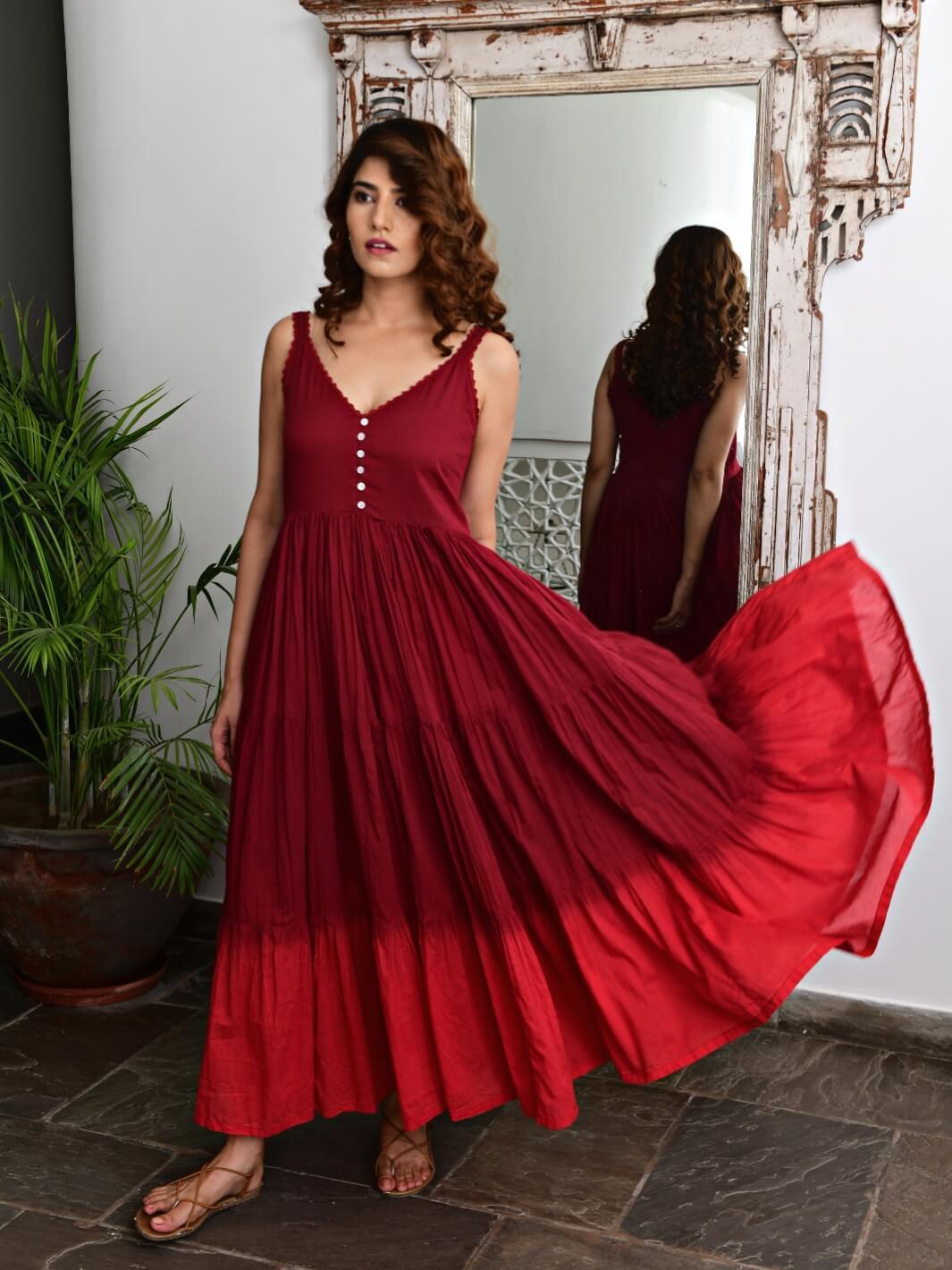 Wine Sleeveless Cotton Voile Maxi Dress