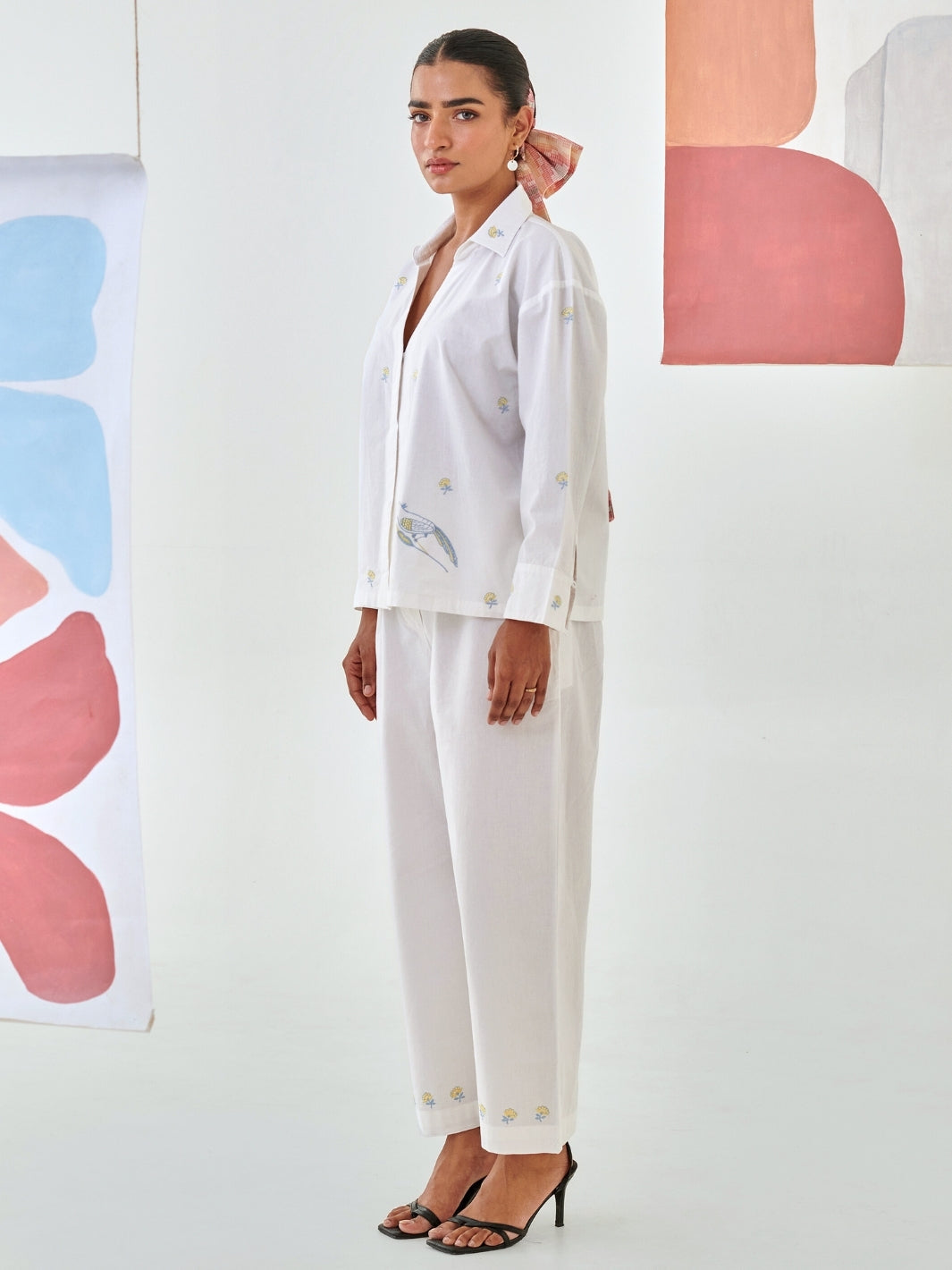 White Co-Ord Set With Floral Embroidery Detail