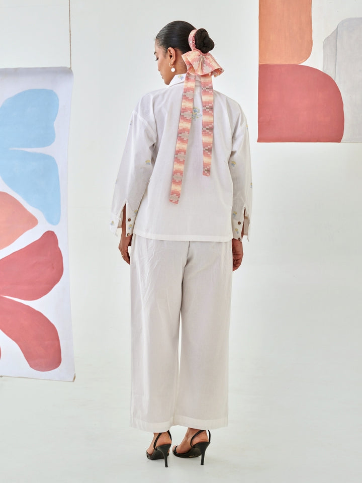 White Co-Ord Set With Floral Embroidery Detail