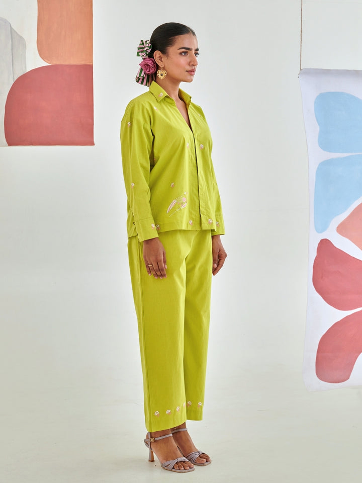 Lemon Co-Ord Set With Floral Embroidery Detail