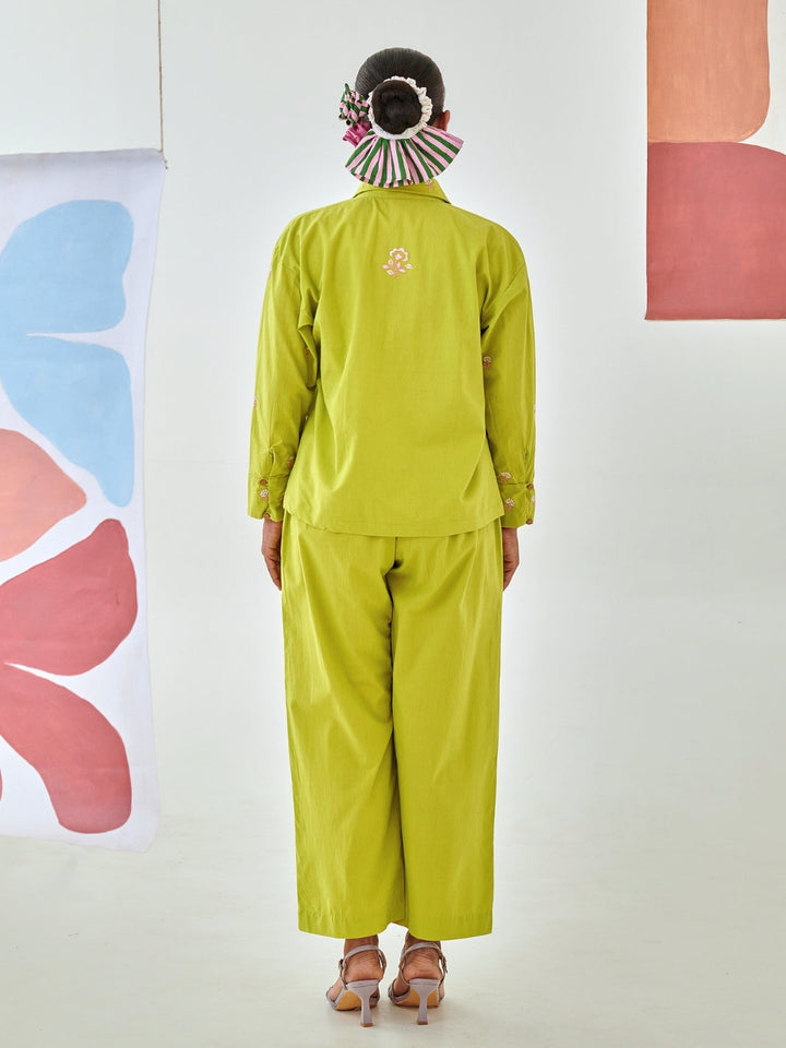 Lemon Co-Ord Set With Floral Embroidery Detail