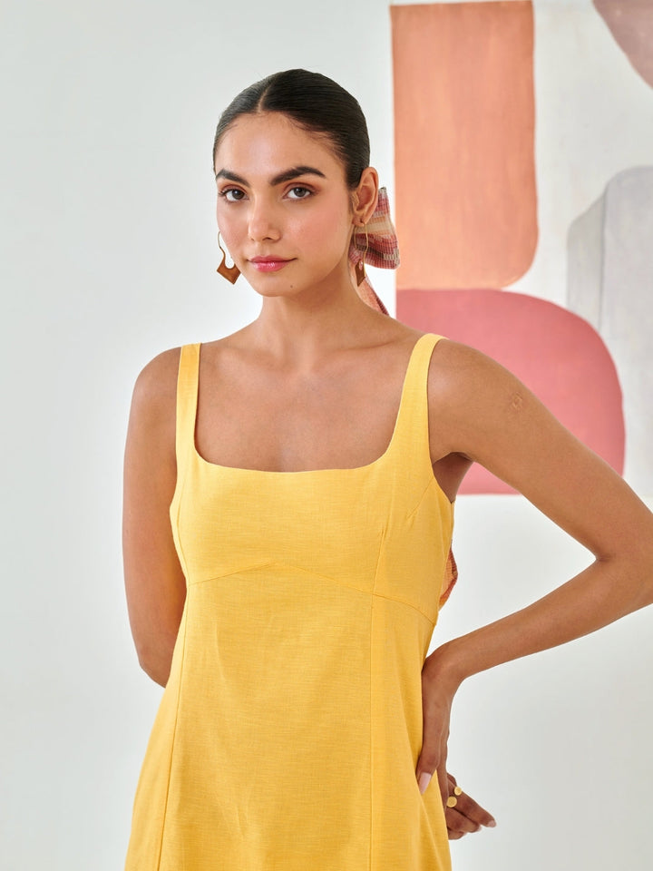 Yellow Linen A-Line Sleeveless Dress