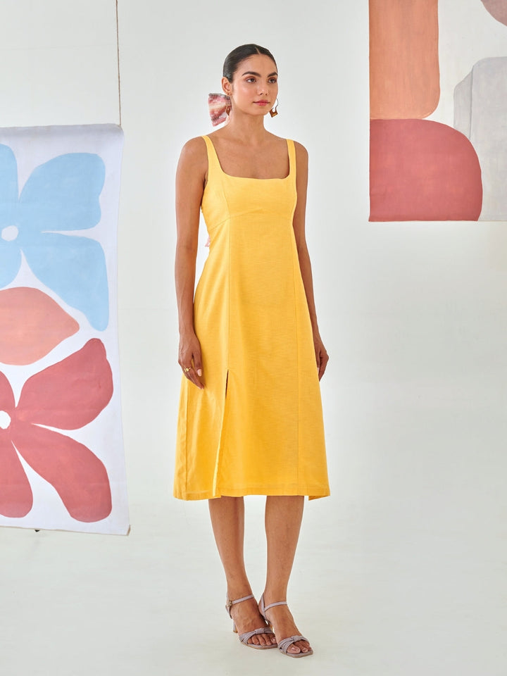 Yellow Linen A-Line Sleeveless Dress