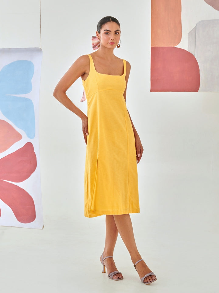 Yellow Linen A-Line Sleeveless Dress
