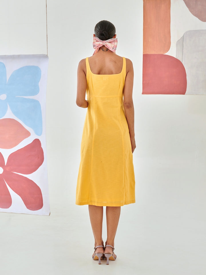 Yellow Linen A-Line Sleeveless Dress
