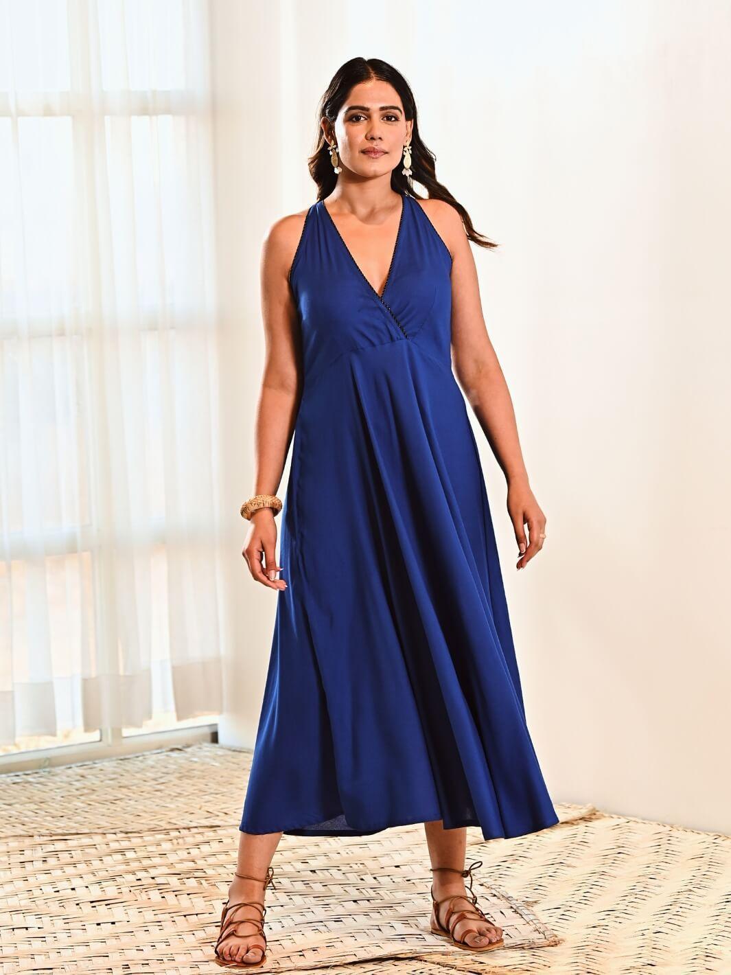 Blue Cotton Maxi Sleeveless Long Dress Blue Cotton Maxi Sleeveless Long Dress