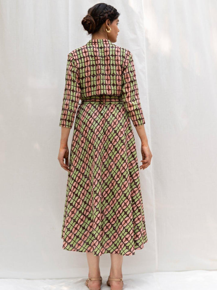 Chocolate Brown Handblock Print Long Cotton Maxi Dress - Moontara