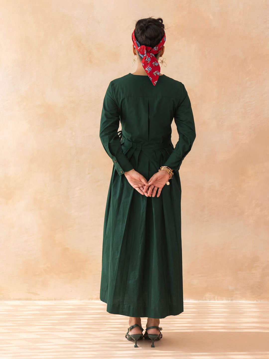 dark green casual dress Mossie : Cotton Wrap Midi Dress in Dark Green