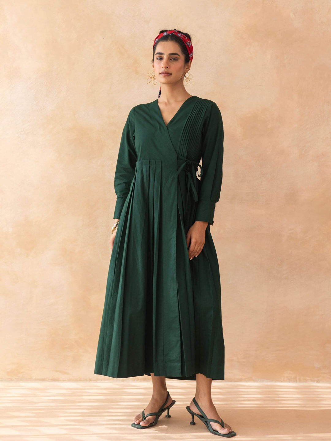 Mossie : Cotton Wrap Midi Dress in Dark Green | Casual Summer Dress MoonTara Mossie : Cotton Wrap Midi Dress in Dark Green | Casual Summer Dress MoonTara