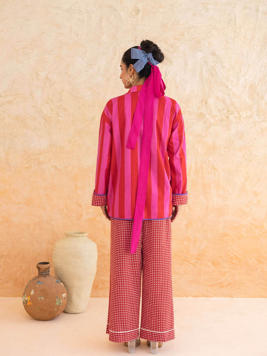 Fiora Set : Cotton Jacket Co-ord Set for Women in Red | Striped 2-Piece Summer Outfit