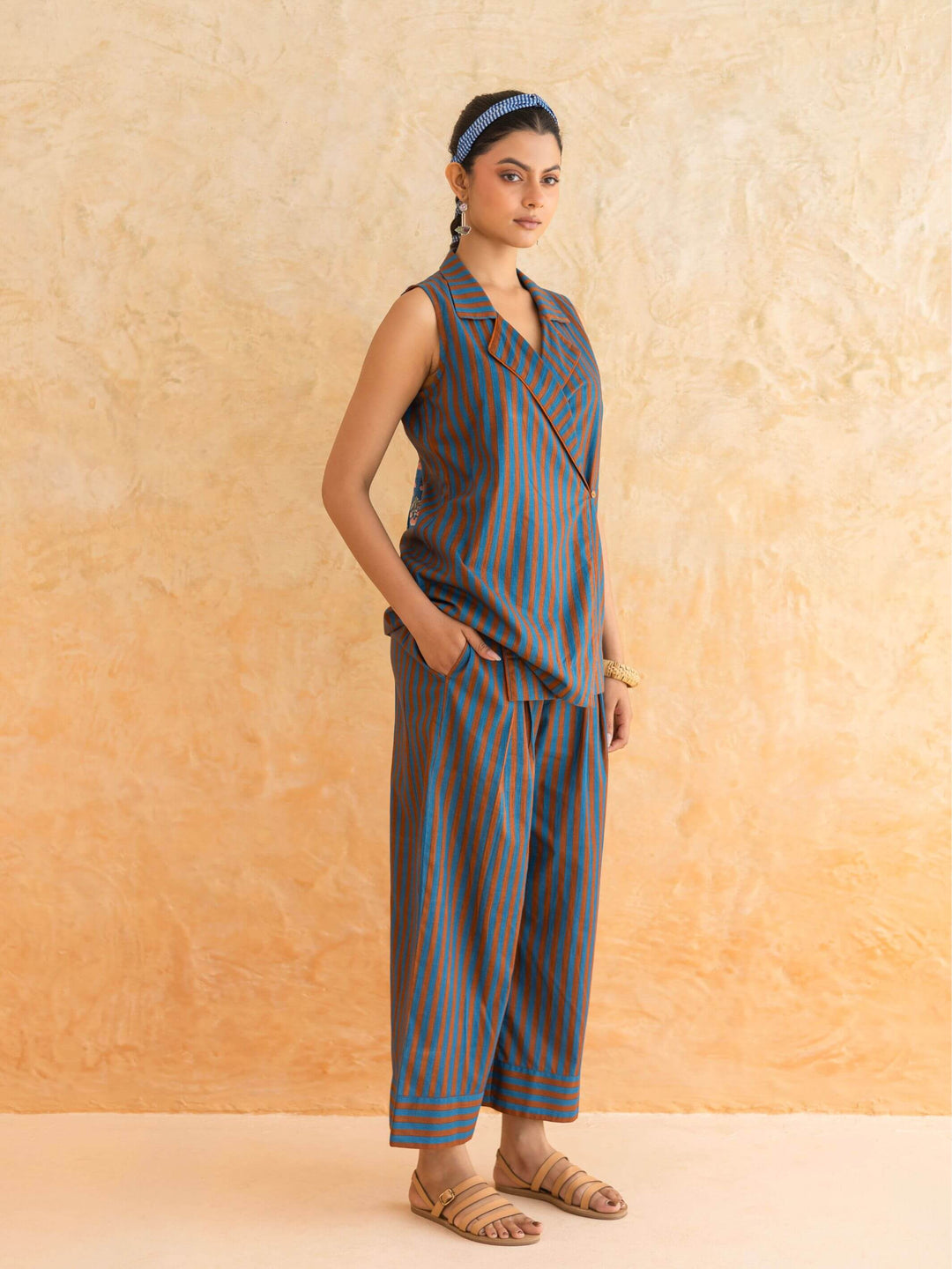 Dune Set : Cotton Co-ord Set for Women in Teal & Rust | Striped 2-Piece Summer Outfit